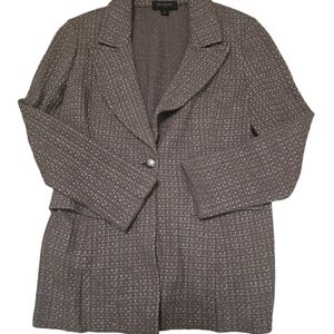 St. John - Taupe & Tan Woven Knit Longline Jacket Sz 12 Excellent pre-owned cond